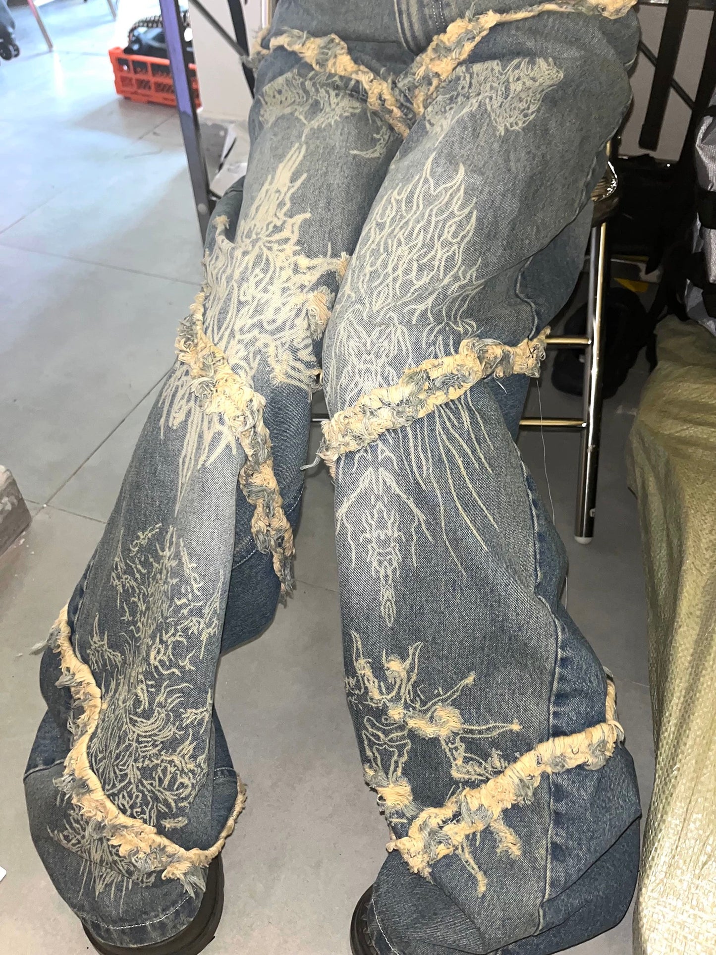Elyoya Scratch Dragon Wide-Leg Jeans