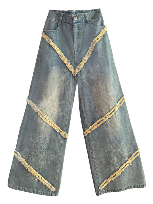 Elyoya Scratch Dragon Wide-Leg Jeans