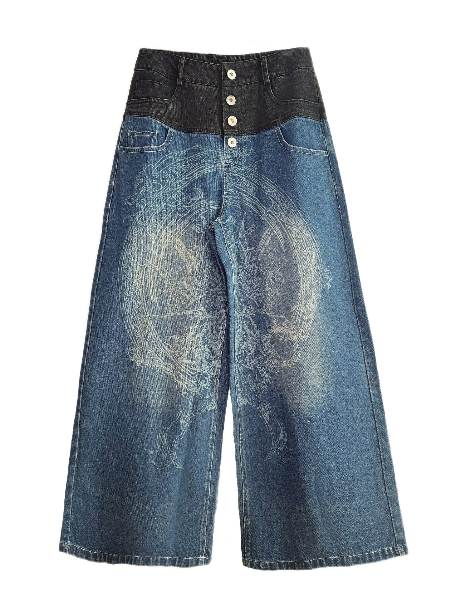 Elyoya Double Waist Patchwork Wide-Leg Jeans